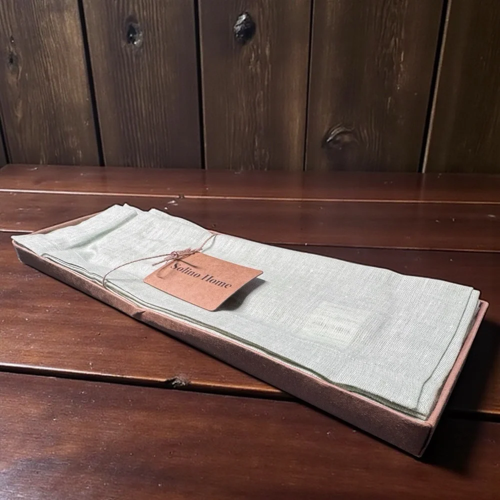 NWT Solino Home Linen Placemats Set of 4 Sage Green Hemstitch Table Mats